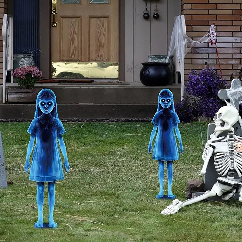 👻Halloween garden decoration with ghost girl – metal material, windproof, sunproof and rainproof