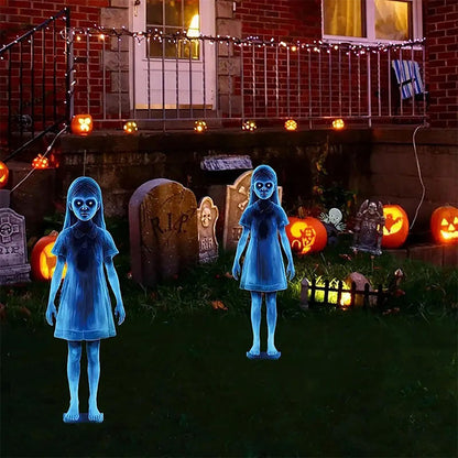 👻Halloween garden decoration with ghost girl – metal material, windproof, sunproof and rainproof
