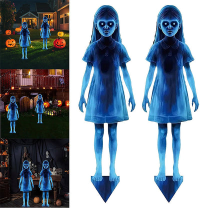 👻Halloween garden decoration with ghost girl – metal material, windproof, sunproof and rainproof